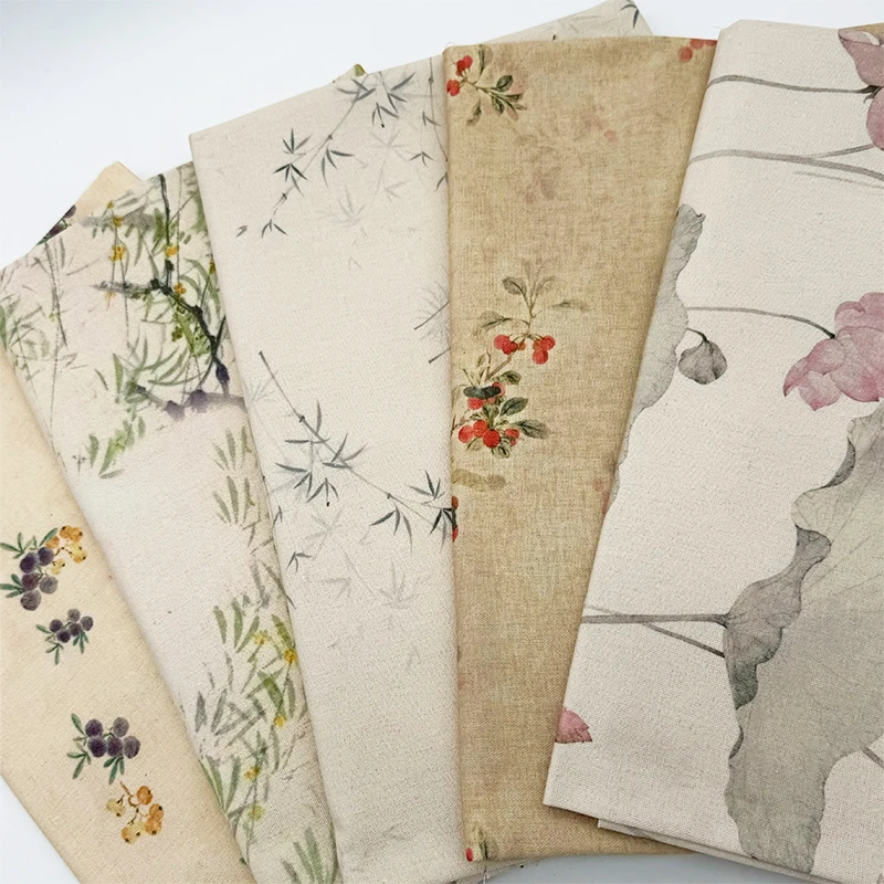 Chinese Style Cotton Linen Fabric Retro Bamboo Crane Printed Fabric DIY Sewing Cheongsam Hanfu Dress Curtain Upholstery Crafts