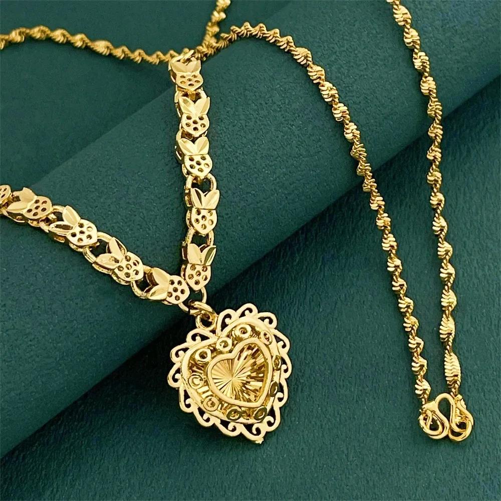 Luxury 925 Sterling Silver Gold Plated Love Heart Pendant Necklace for Women Engagement Jewelry
