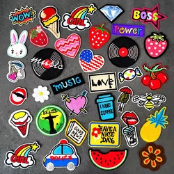Power Music Lobe Heart DIY Iron On Patches Embroidery Applique Clothes Sewing Supplies Decorative Badges Stickers Flower Rabbit