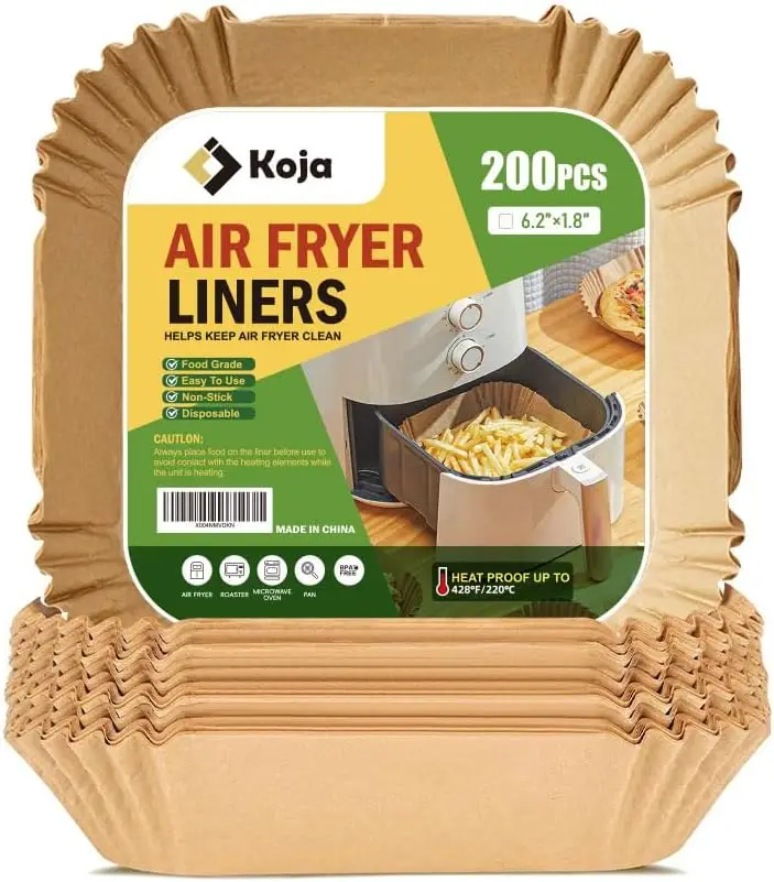 

200-Pack 6.5" Square Parchment Liners, Non-Stick, Heat-Resistant, for Air Fryer/Oven/Steamer/Microwave, Easy Clean