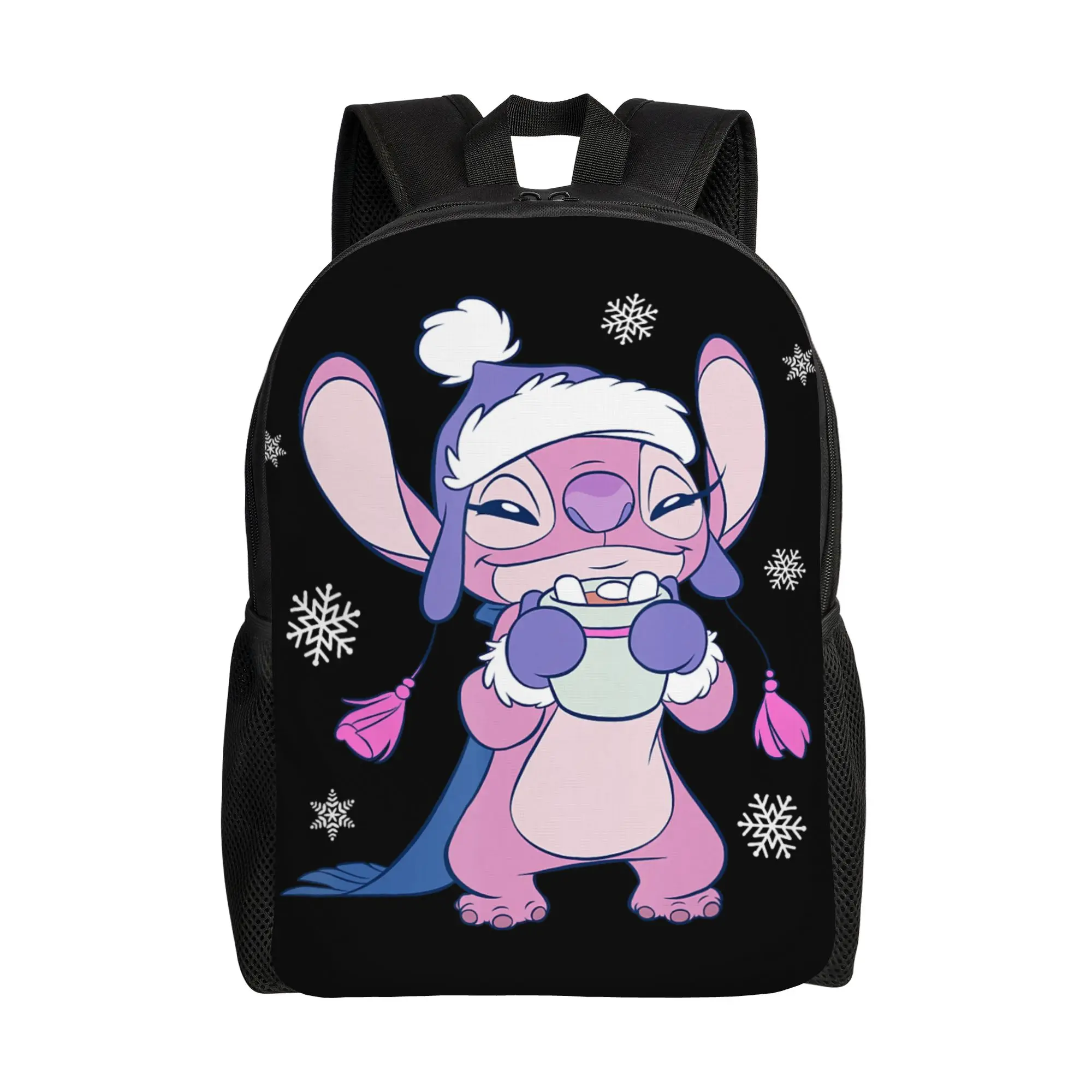 

Рюкзак Lilo & Stitch «Рождественский ангел, наслаждающийся горячим шоколадом», велосипедные рюкзаки, большие школьные сумки для подростков, забавный рюкзак на заказ
