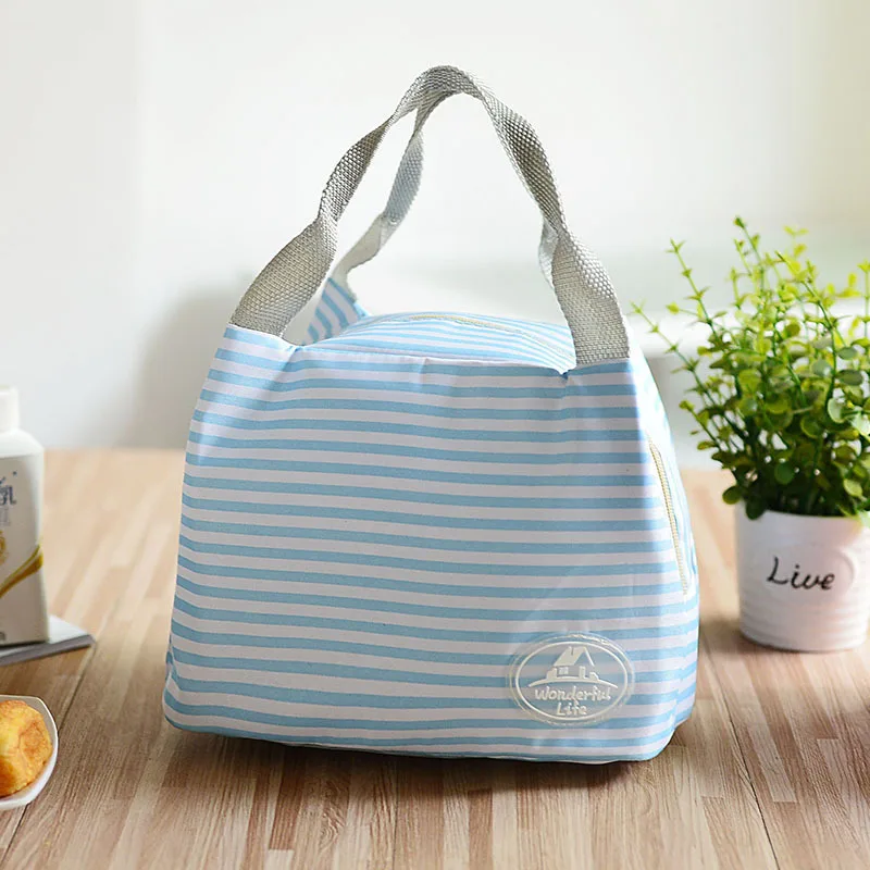 Portable Lunch Box Picnic Bag Striped Insulation Bags Students Bento Bag Ice Pack Fresh-keeping Loncheras Insulated Lunch Bag