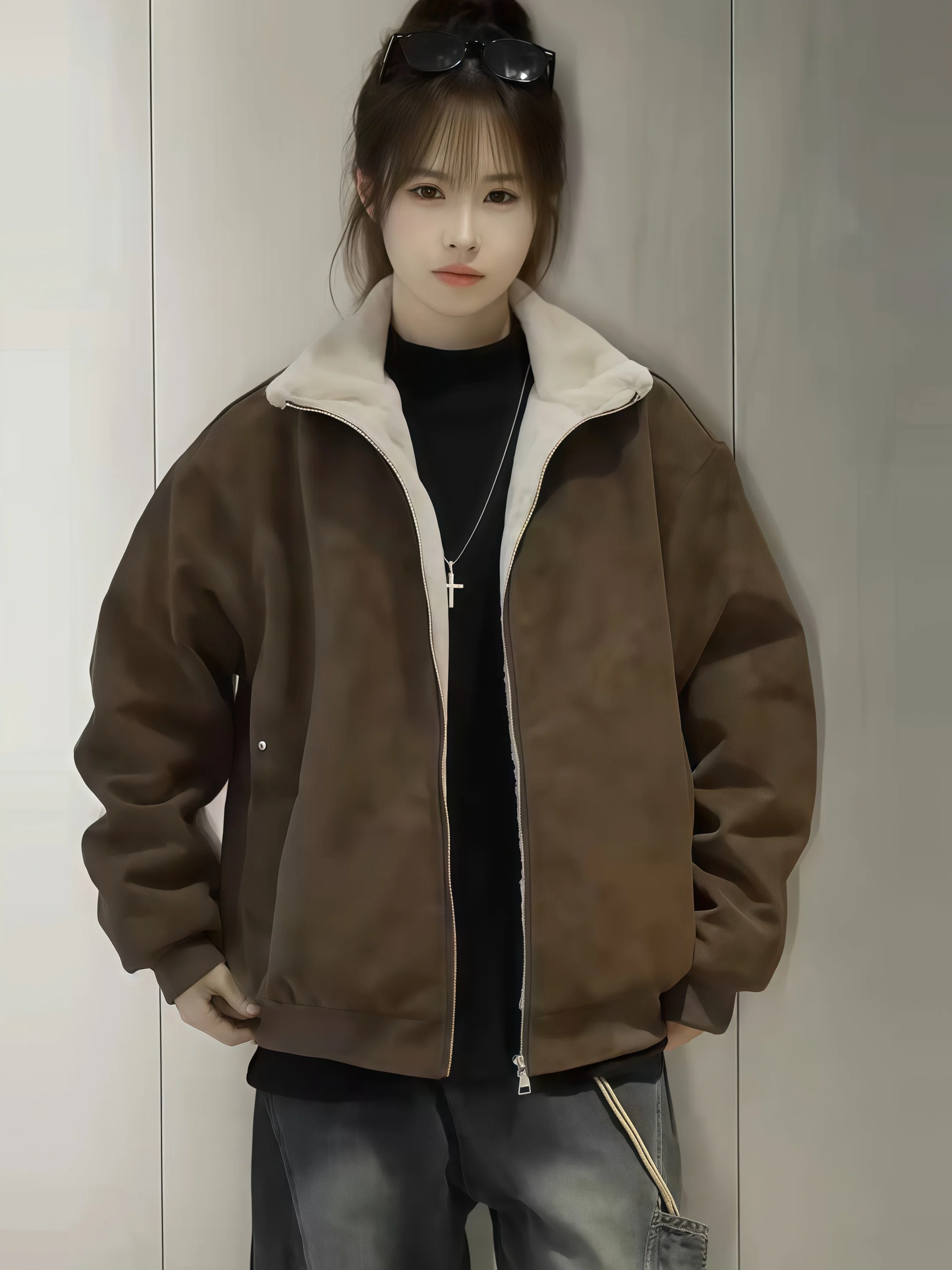 

Мужская утепленная куртка из искусственной кожи с воротником-стойкой и мехом ягненка, на хлопковом наполнителе, теплая, молодежная, повседневная, модная, зимняя верхняя одежда