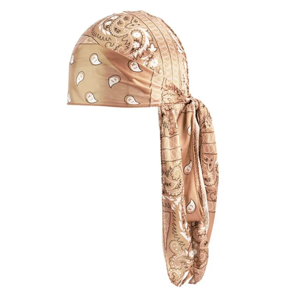 Fashion Amoeba Print Men's Headscarf Breathable Lightweight Long Tail Pirate Cap Wave Print Imitation Silk Hip Hop Hat Outdoor