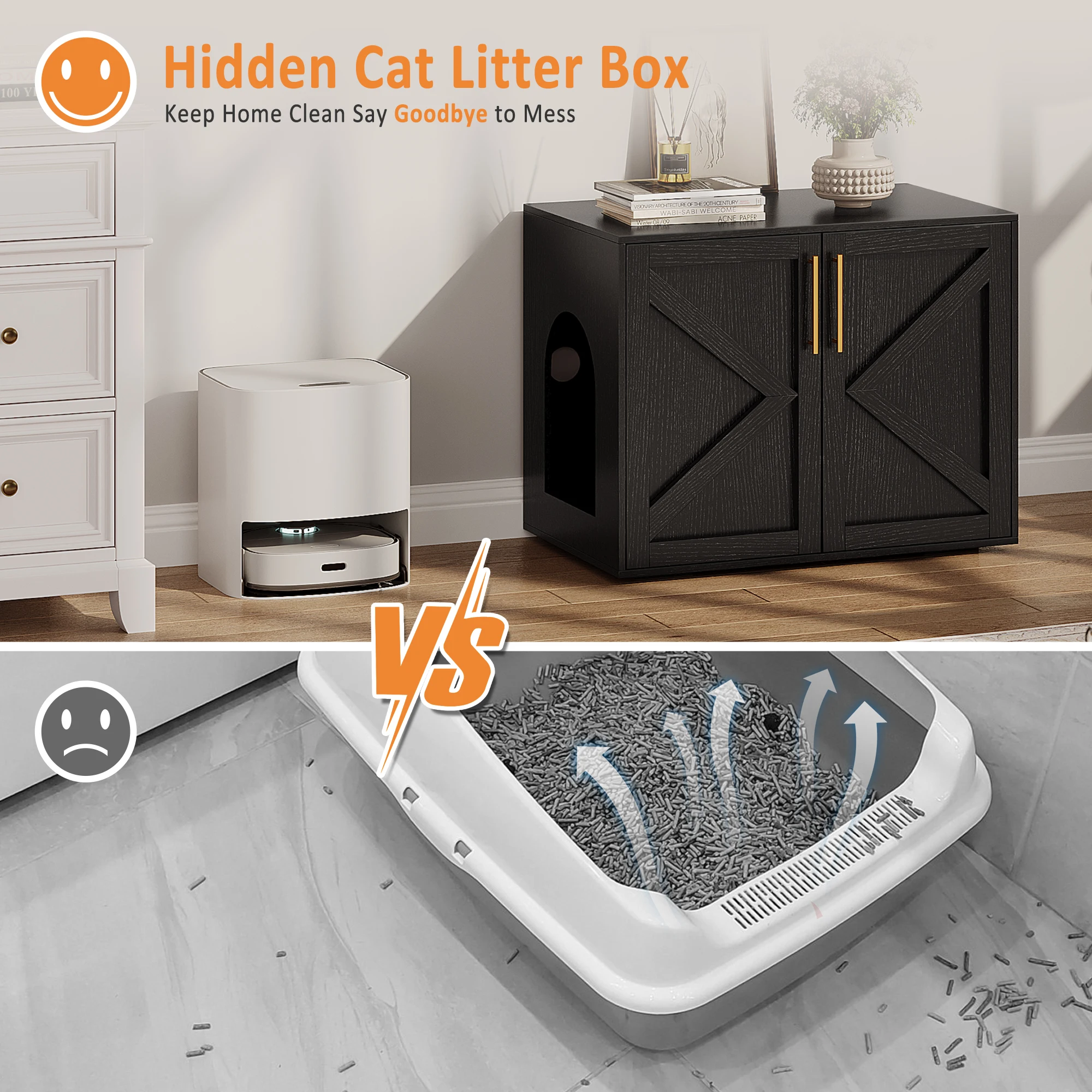 Wooden Multi Functional Cat Litter Box Enclosure