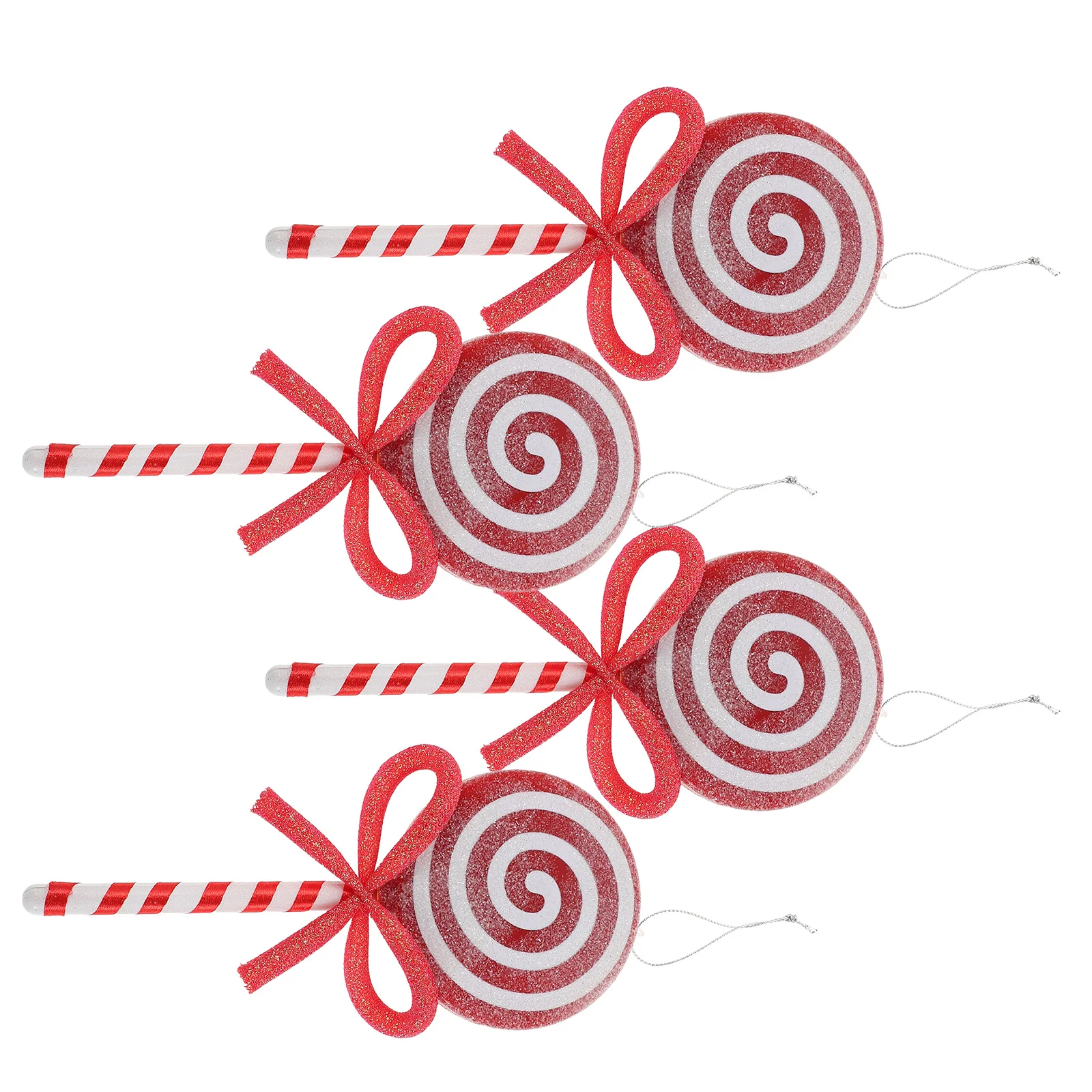 

4Pcs Simulation Lollipop Decorations Red Candy Charms Hanging Hole Christmas Ornaments Party Photo Props Holiday Tree Accents