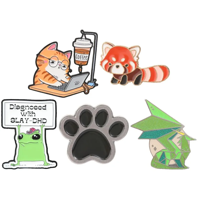 Cute Animals Badges Funny Work Cat Coffee Red Panda Dog Paw Dragon Enamel Pins Frog SLAY-DHD Brooch Cartoon Accessory Gift