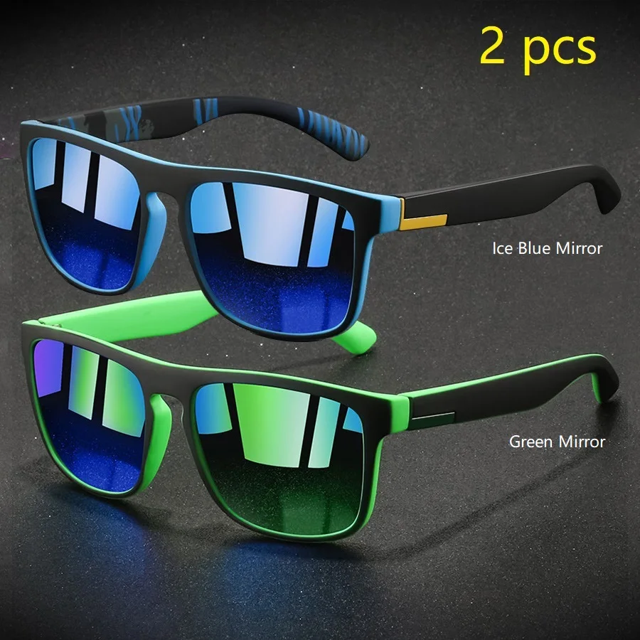 2 Stück Modische Vintage Quadratische Sportsonnenbrille für Männer und Frauen Angeln Fahren Markendesigner Sonnenbrillen Retro Eyewear – Detail 7
