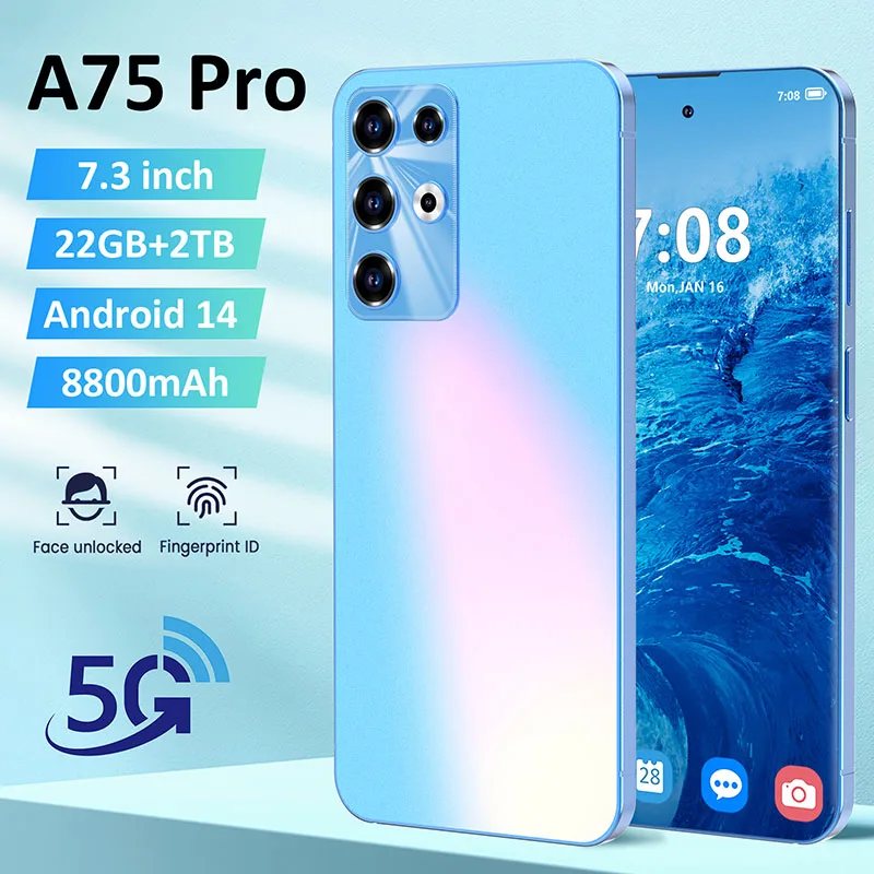 

Brand New Original 22GB+2TB For Smartphone 7.3 inch A75 Pro Full Screen 4G 5G Cell Phone 8800mAh Mobile Phones Global Version