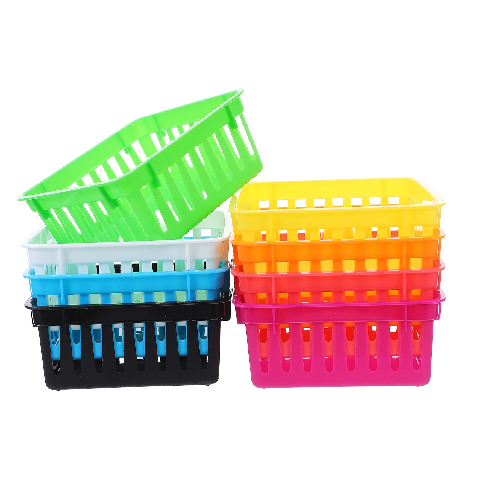 8Pcs Multicolor Plastic Desktop Organizer Basket Efficient Stationery Storage Bin for Classroom Desk Mini Stackable Storage