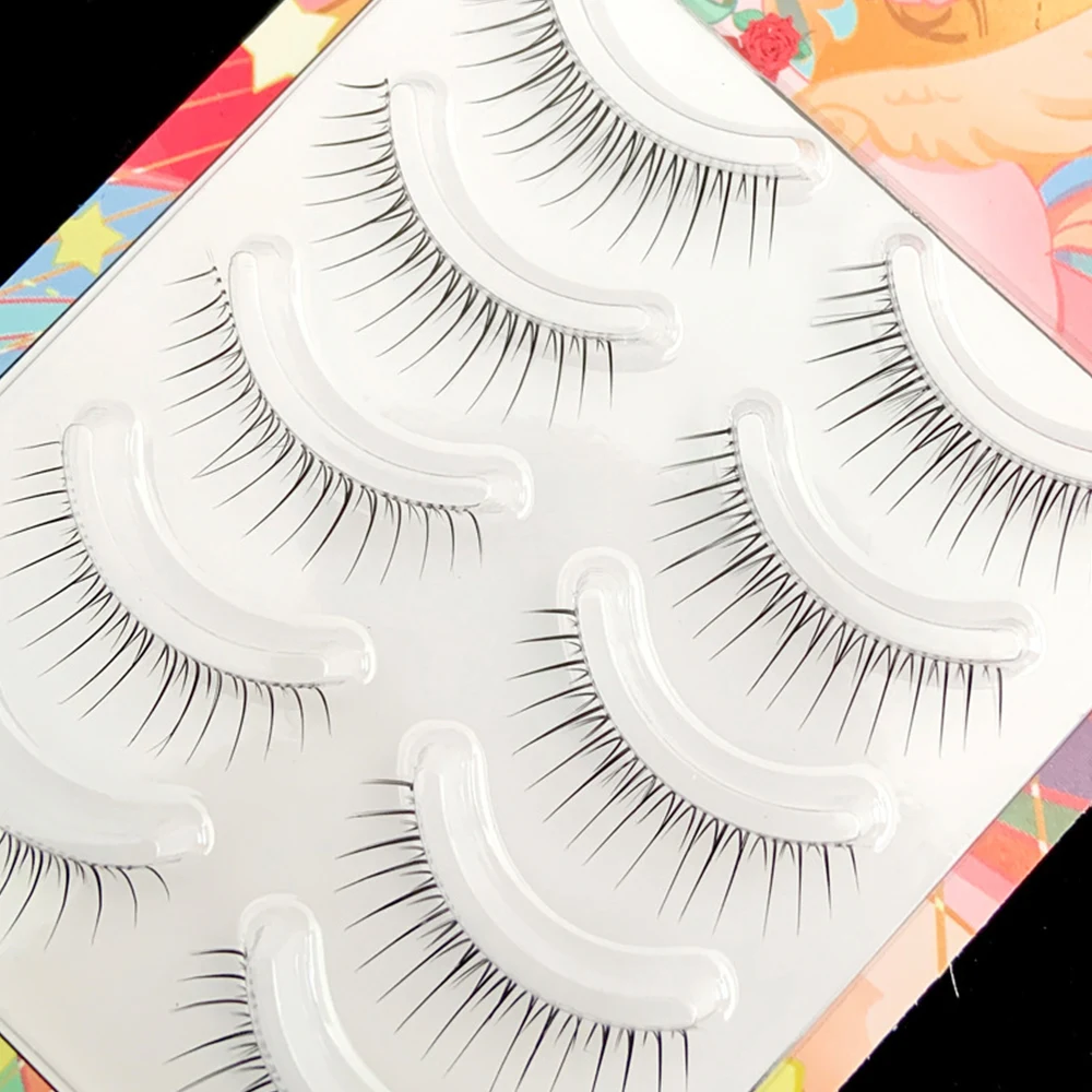 5 Pairs V-shaped Natural False Eyelashes Transparent Stem 3D Korean Manga Eyelashes Eye Makeup Eyelashes Supplies Wholesale