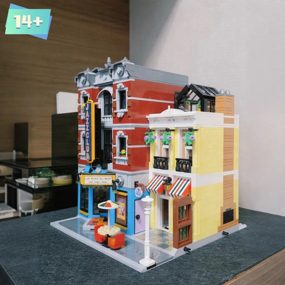 Image of 2899-teiliges Architektur-DIY-Bausatz Jazz Club Urban Street Baustein-Set Modell Tischdekoration Weihnachtsgeschenke für Erwachsene