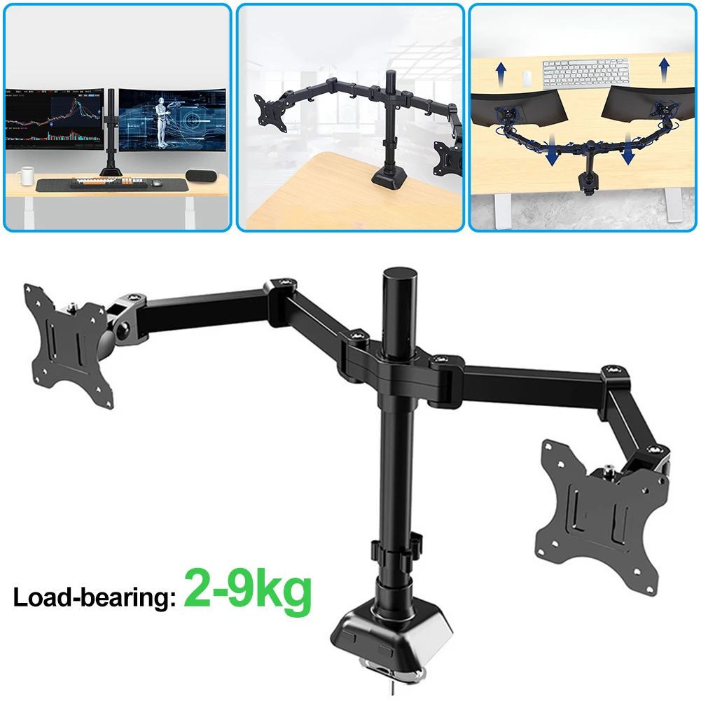 Dual Monitor Stand Holds Up To 19.84 Lbs Desk Mount Support Adjustable Holder for 17 To 32 Inch Screen Computer Accessories