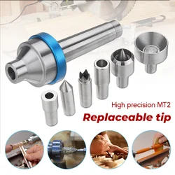 Woodworking Interchangeable Live Center MT2 Morse Taper 2 Shank with 6pcs Interchangeable Center Live Points Wood Lathe Tool