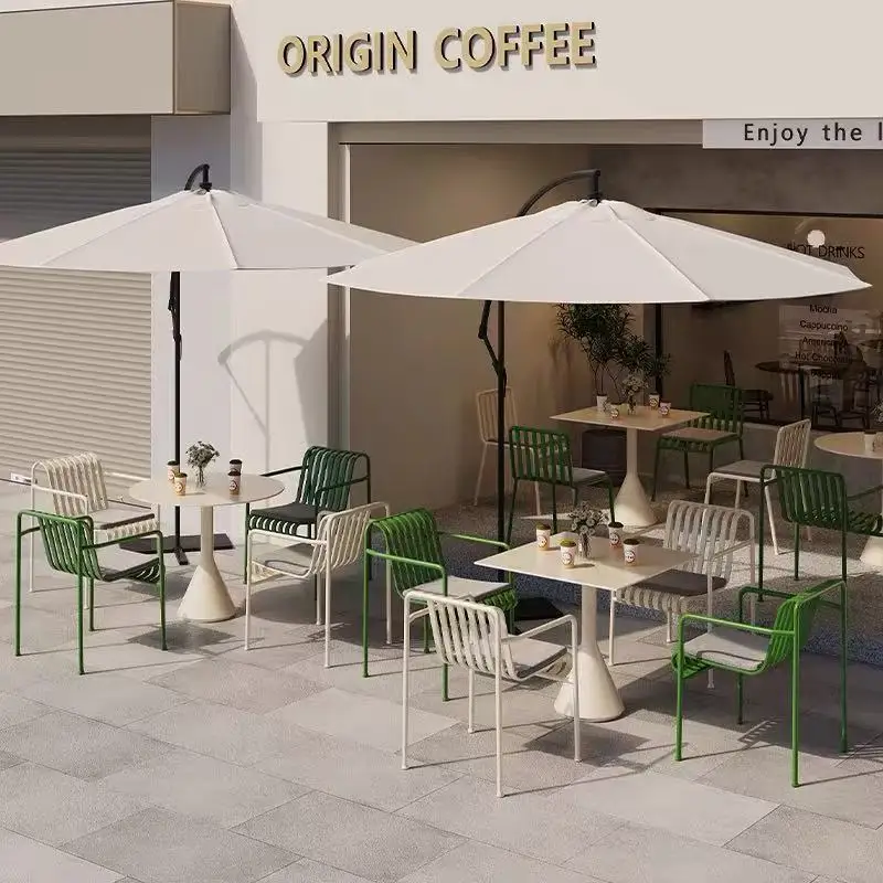 Outdoor dining table, one table and four chairs combined with long tables and chairs