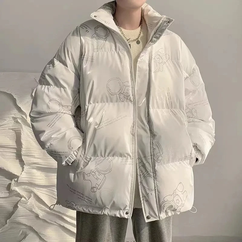 2022 inverno grosso jaqueta parka para mulheres masculinas reflexivo astronauta imprimir jaquetas acolchoadas casal casaco quente hip hop streetwear