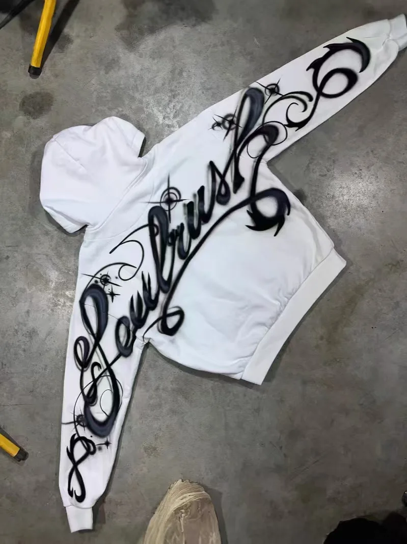 Y2K harajuku Gotico Lettera Stampa Retro Moda Uomo e Donna Felpa con cappuccio Hip-Hop Stile Punk Nero Felpe con cerniera oversize