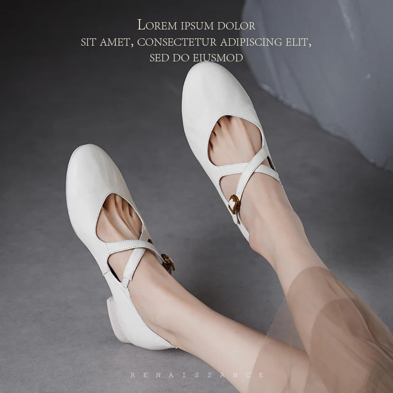 2025 Retro FlatsรอบToe Mary Janeผู้หญิงรองเท้ารองเท้าสุภาพสตรีคุณภาพสูงHorsehideฤดูใบไม้ผลิฤดูใบไม้ร่วงHandmade Vintageรองเท้า