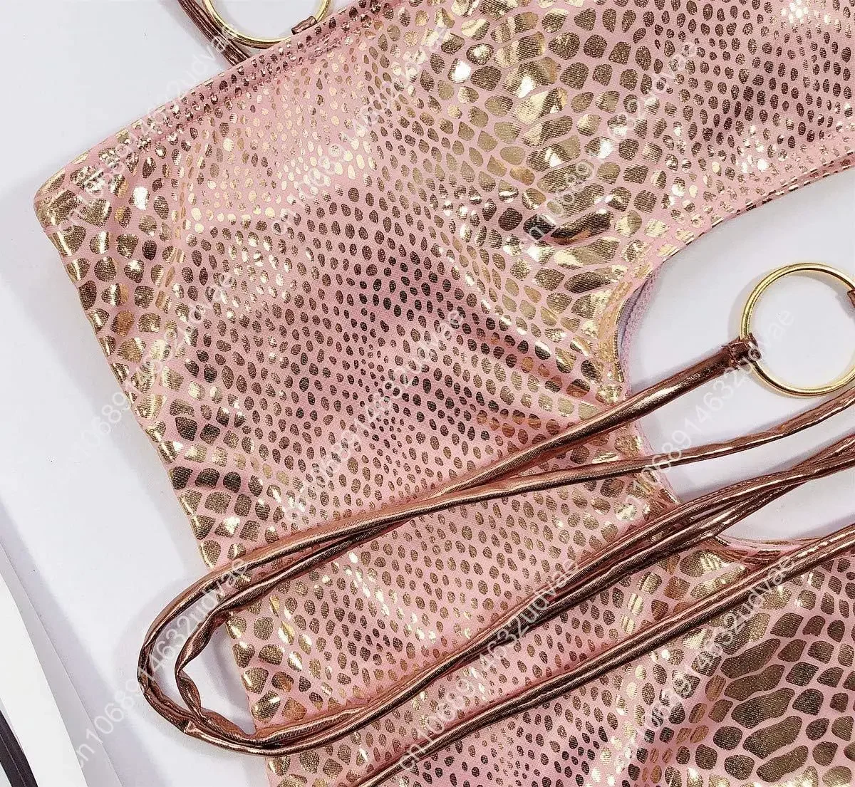 Snakeskin Print Bikini 2025 Chinese Snake Year Women Rave Sparkle Mentalic Set Bathing Suit One Piece Swimsuits High Elastic