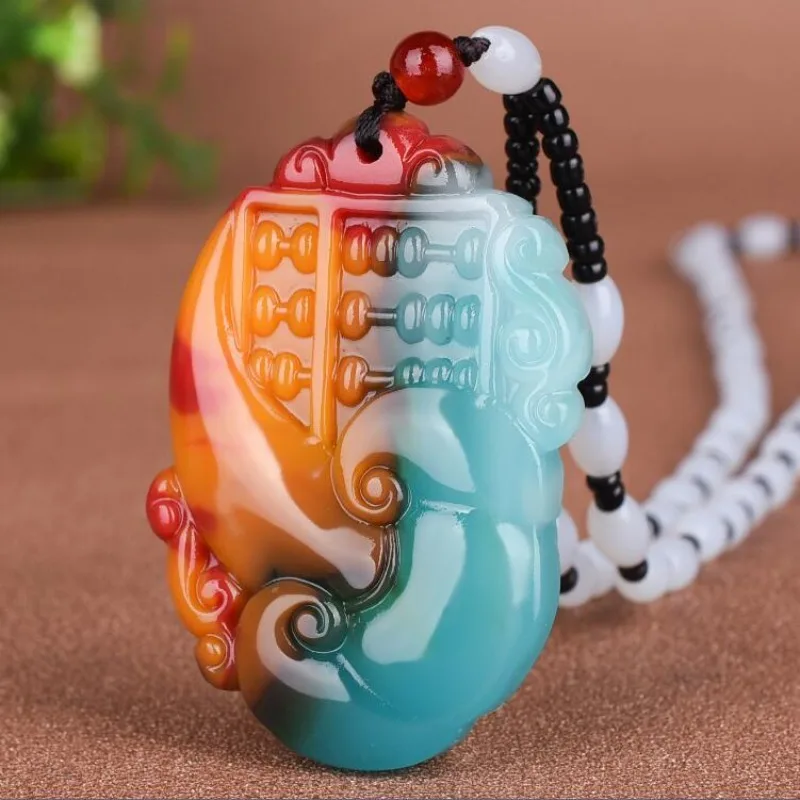 Wishful thinking pendant men's and women's colorful jade pendant Gobi gold silk jade necklace