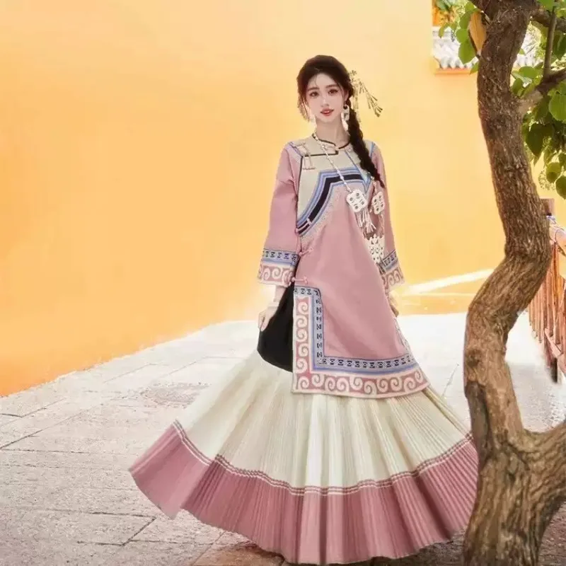 Ethnic Women Costume, Improved Yi Nationality Clothing, Light Blue Miao Style Outfit, Traditional Dress（Clothes Only）