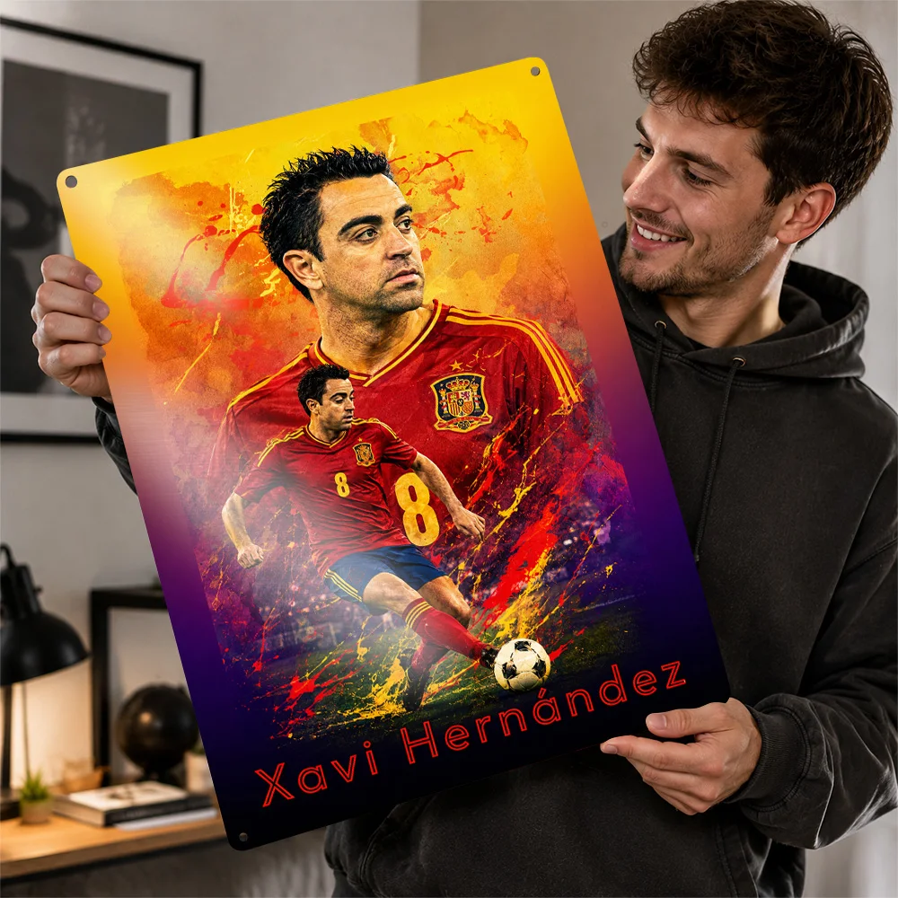 Xavi Hernández Football Aluminum Poster Personalized Metal Sign Club Hero Design Wall Art Made For Dedicated Fans In Clubhouse