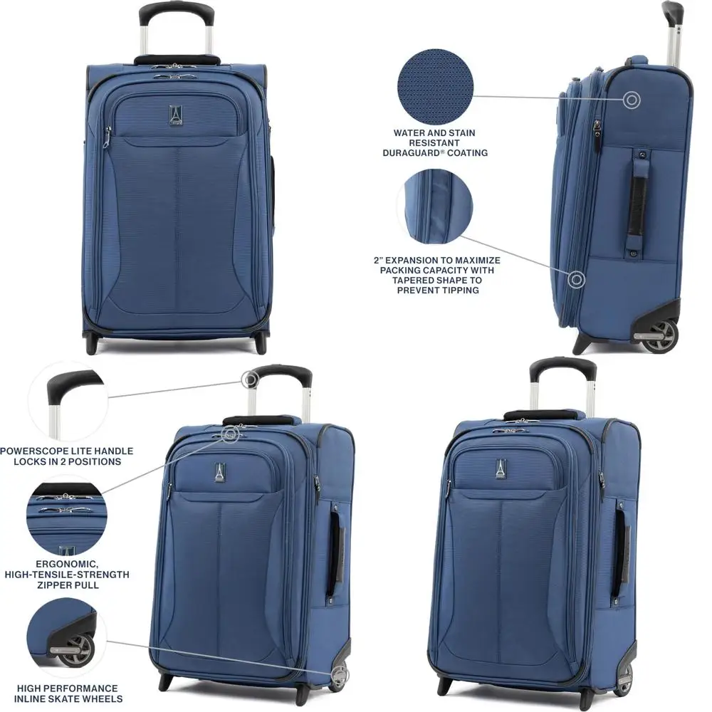 

Lightweight Expandable 22 Inch Carry-On Rollaboard Luggage, Blue Suitcase with Two Wheels for Travel