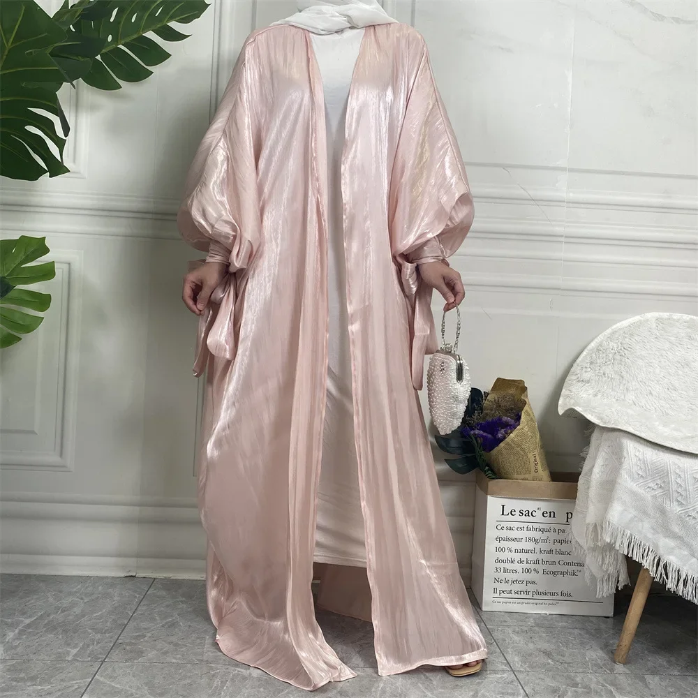 Summer Open Abaya Kimono Arabic Turkey Muslim Hijab Dress Silky Satin Abayas for Women Dubai Cardigan Islam Modest Outfit Kaftan