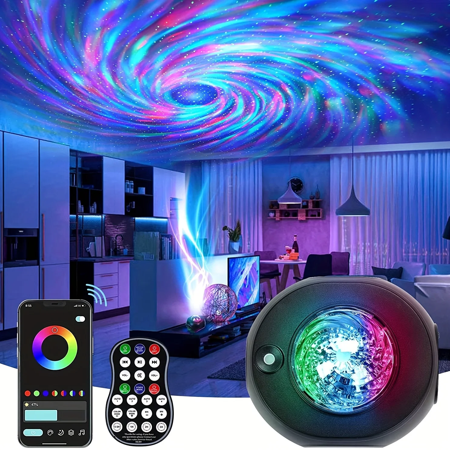 

Galaxy Star Projector, starry night light, Birthday decoration gift, APP control, ambient light with sound system