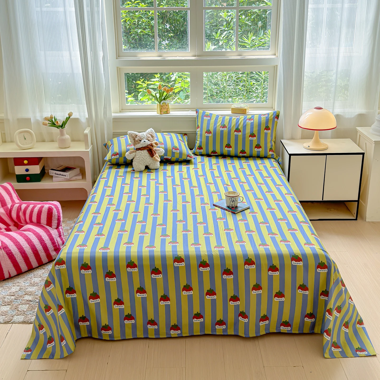 Sábanas de Cama 100% Algodón con Estampado de Frutas, Sábanas Individuales, Colcha de Cama Casal, Sábanas Planas King Size, Sábanas para la Cama