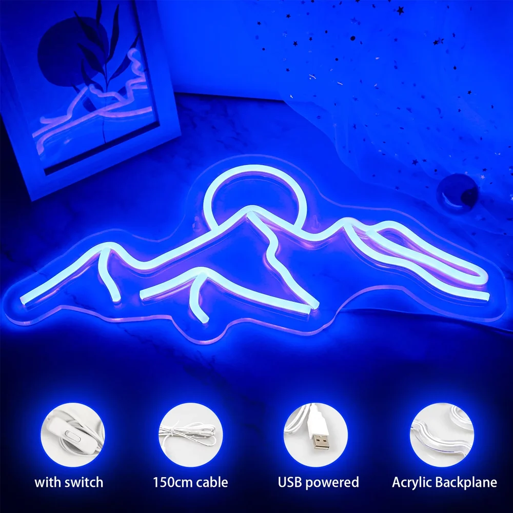 Berg Neons child Licht-atember aubende Sonnen untergang führte Dekoration mit eisblauer Farbe-perfekte Wand kunst für Schlafzimmer, Wohnzimmer, Hotel, Geschenk