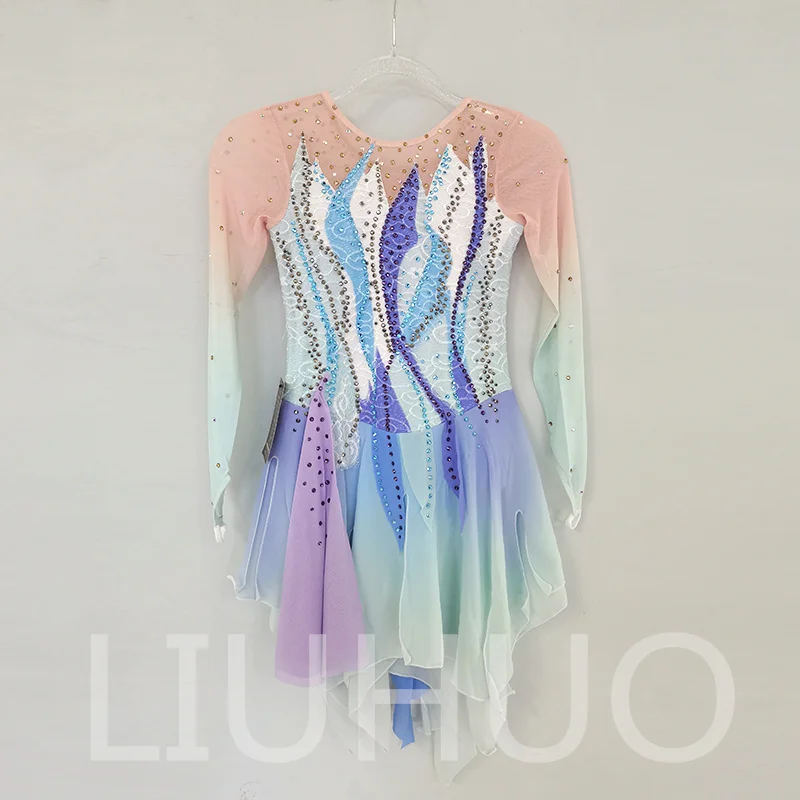 LIUHUO Ice Figure Skating Dress Girls Women Teens Stretchy Spandex Gradient Competition Wholesale