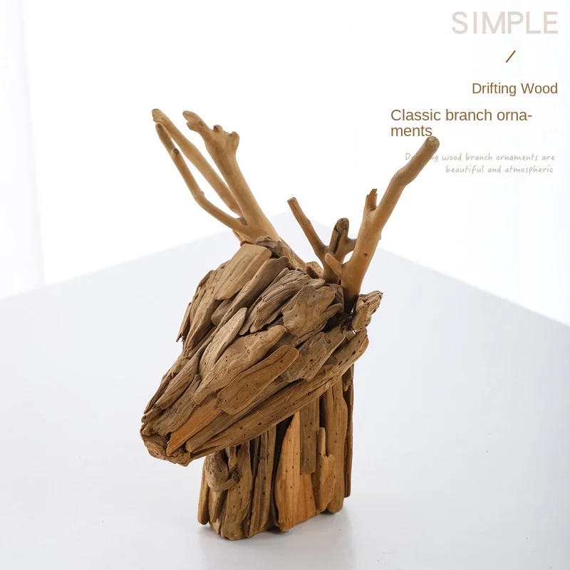

Wooden Home Drifting Wooden Decoration Handmade Log Deer Creative Decoration Animal Deer Head