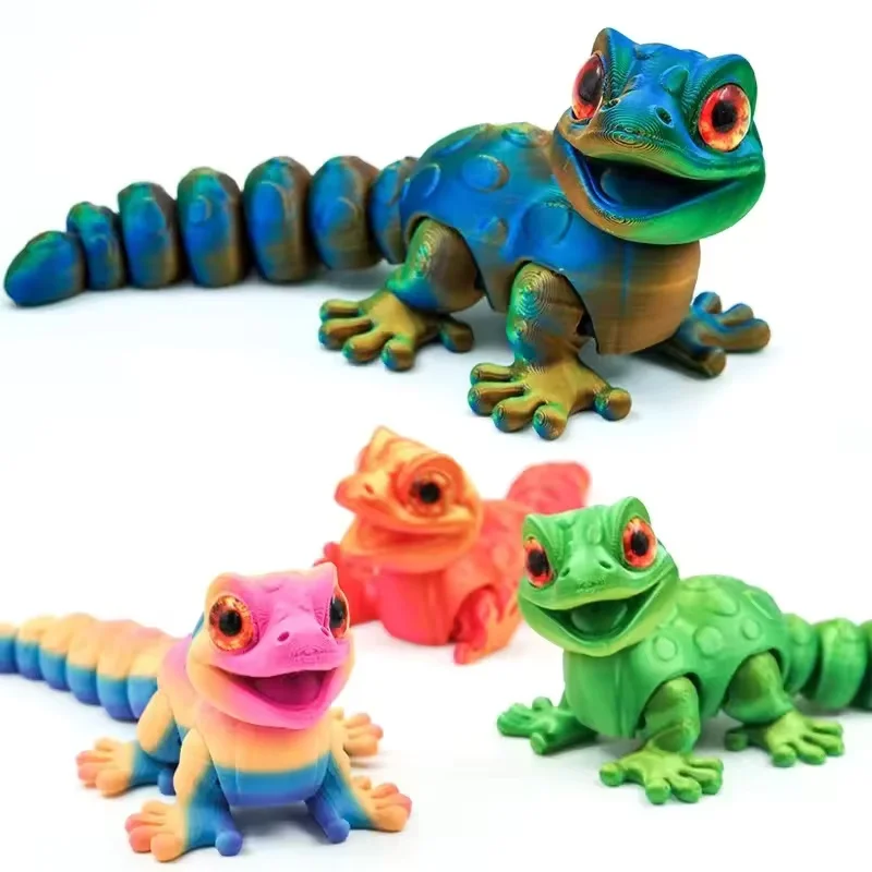 3D Printed Multi-joint Movable Animal Fidget Toy Stress Relief Desktop Ornament Gecko Dinosaur Snake Model Kids Gift