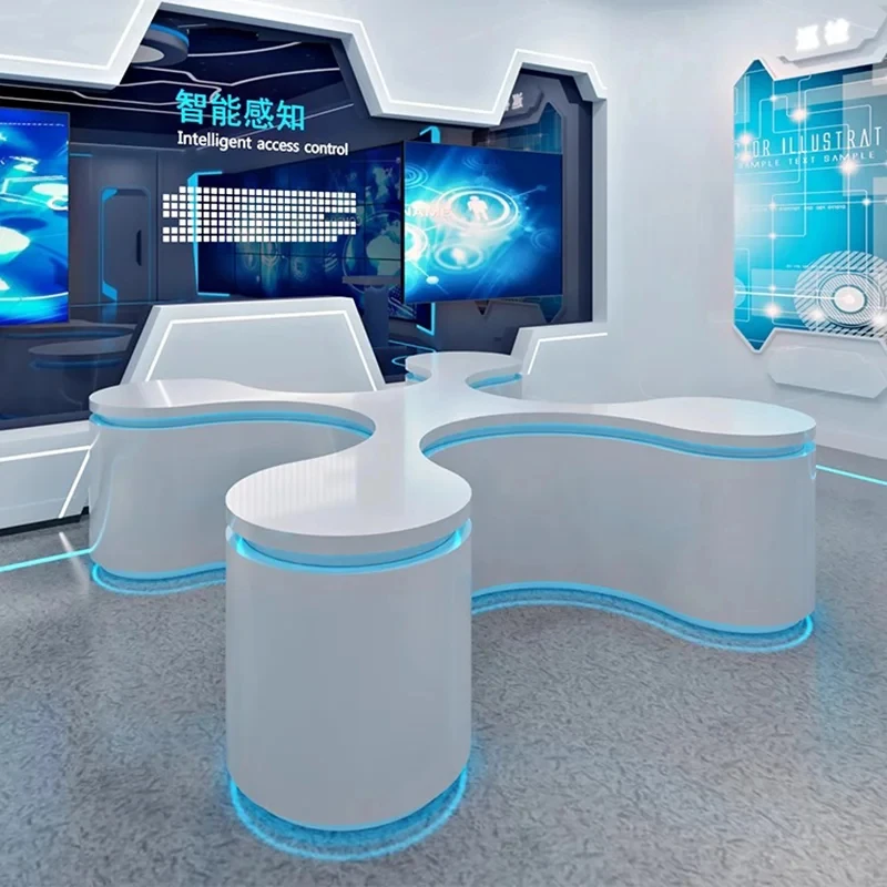 custom.Shaped Science Technology Sense Products Cabinet Circular Center Island Booth Exhibition Hall Customi