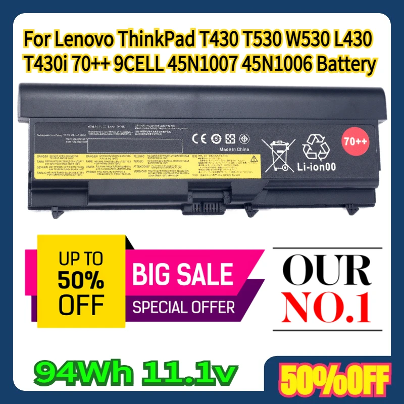 

For Lenovo ThinkPad T430 T530 W530 L430 T430i 70++ 9CELL 45N1007 45N1006 Battery