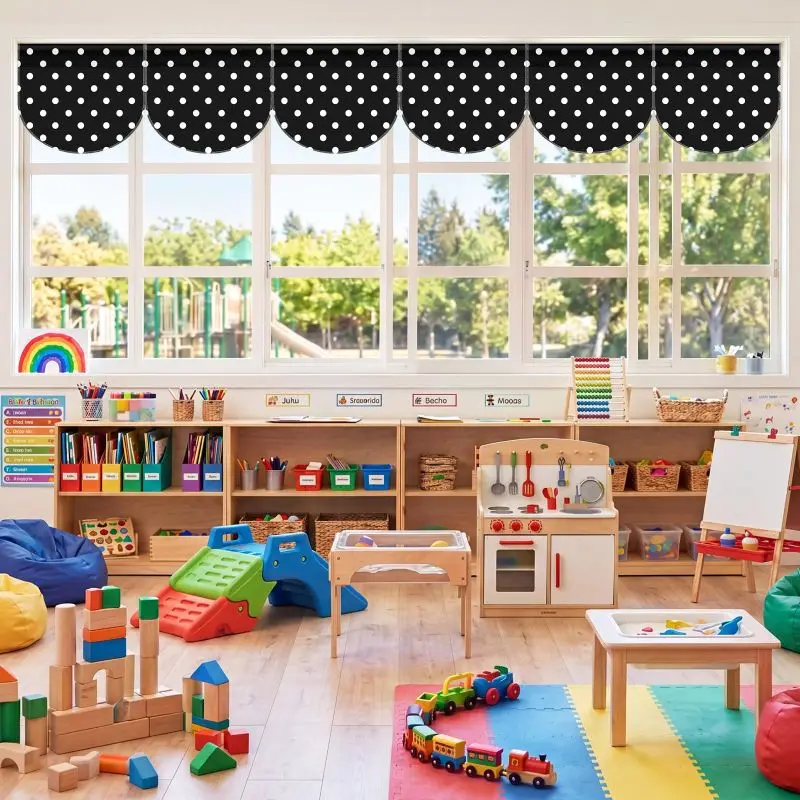VIKAMA Polka Dot Scalloped Window Valance Back To School Kids Preschool Kindergarten Classroom Window Wall Decor