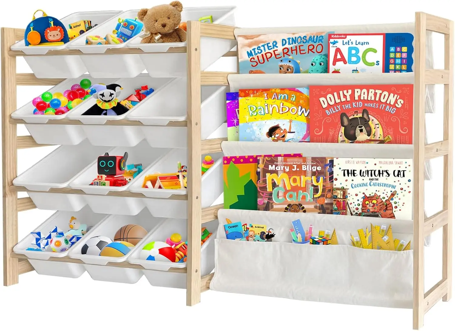 

Toy Storage Organizer with Bookshelf to Organize Toys and Books for Kids Room Playroom Nursery Room