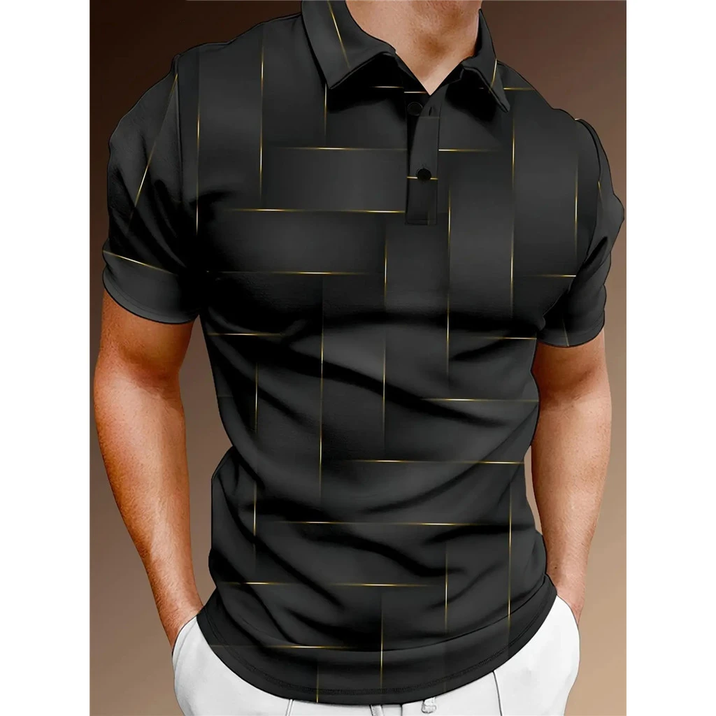 Color Block 3D Print Polo Shirts Men\'s Casual Fashion Streetwear Oversized Button Short Sleeve Shirt Male Tees Tops Man Clothing