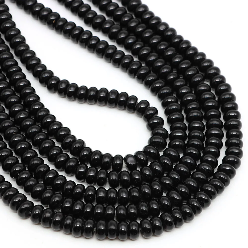 5x8mm Natural Abacus Rondelle Black Obsidian Beads Stone Flat Round DIY Charms Bracelets Loose Beads For Jewelry Making Supplies