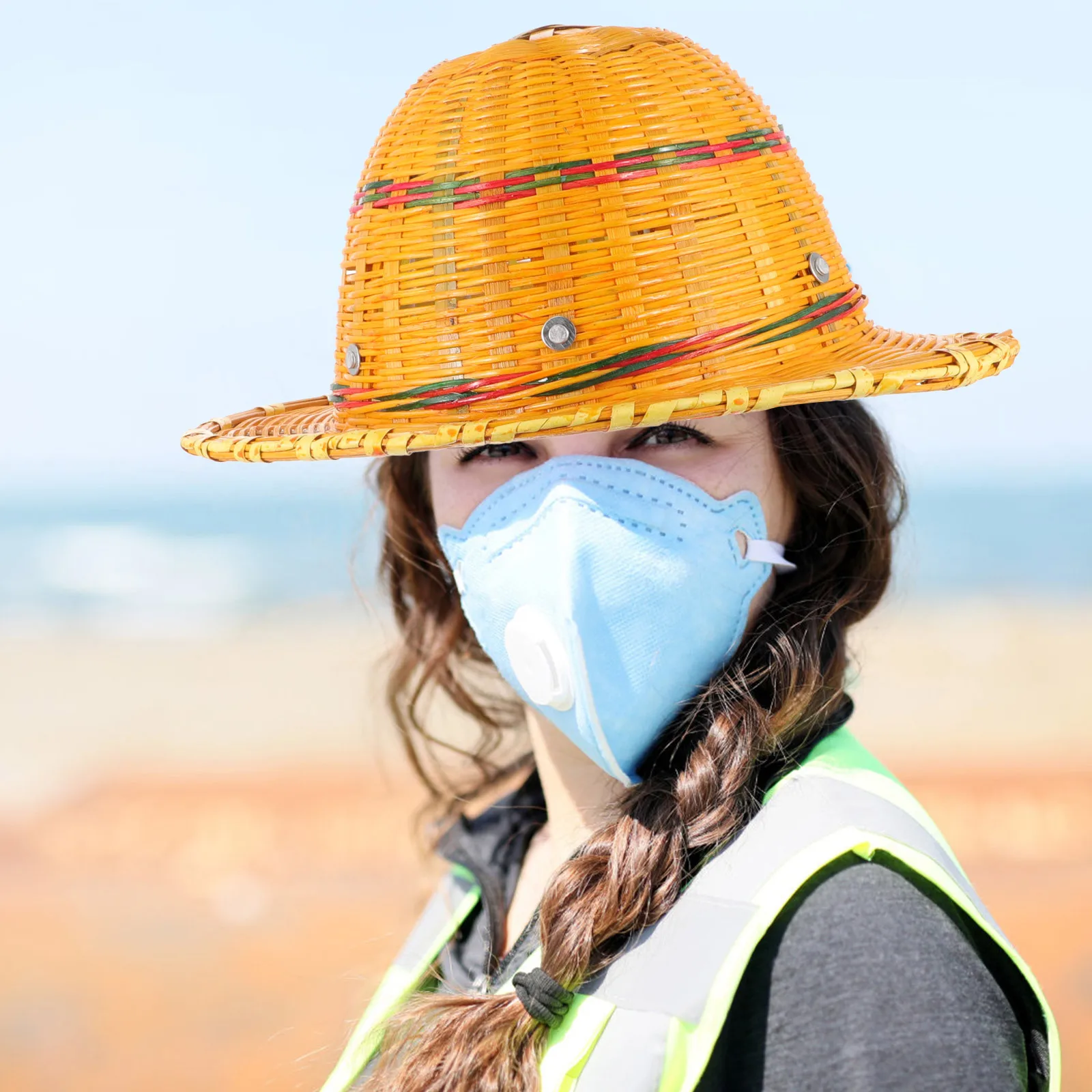 

Bamboo Woven Safety Hardhat Breathable Summer Construction Industrial Protective Sunscreen Hard Hat Summer Hardhat