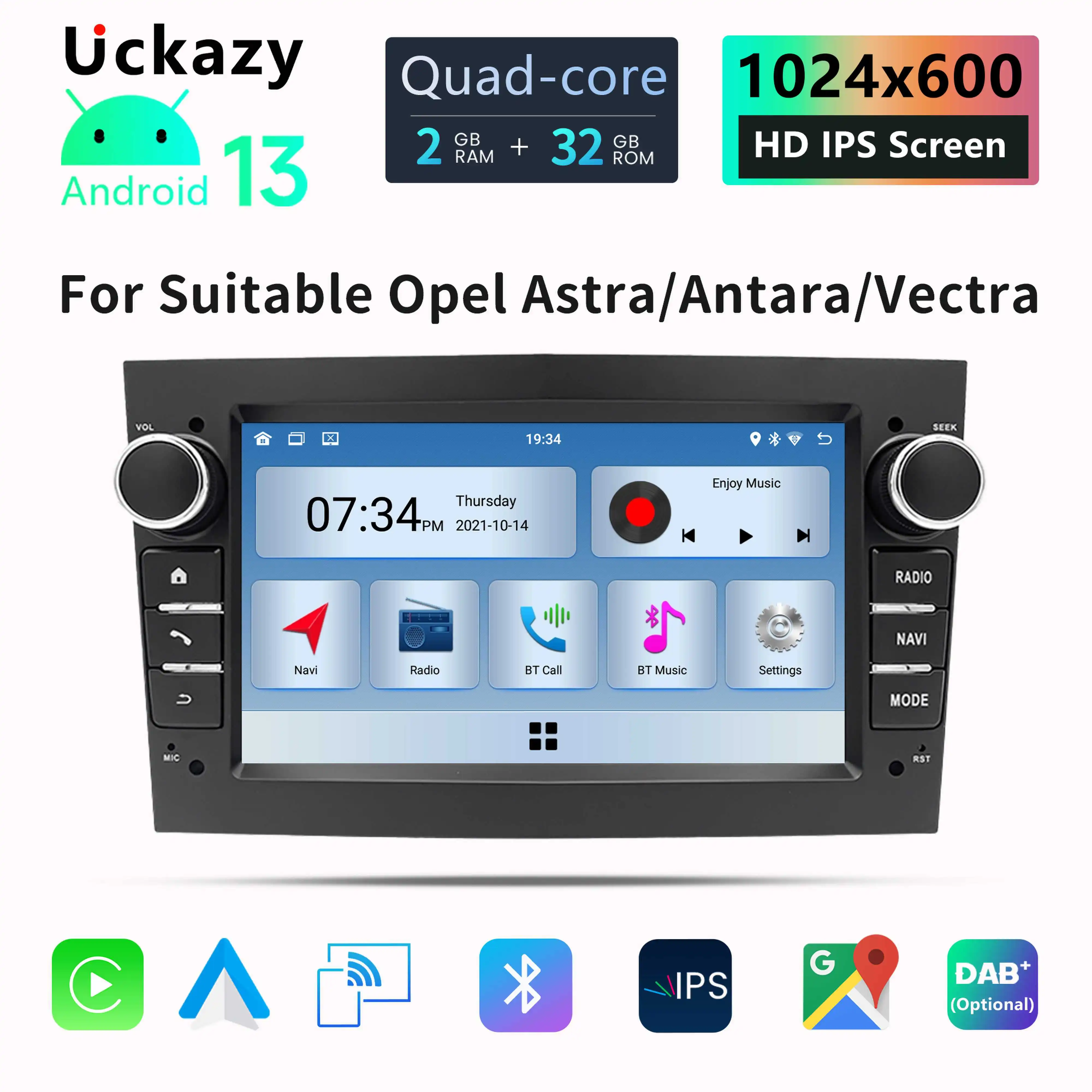 Uckazy 2 din Android 13 Car Multimedia Player For Opel Vectra C Zafira B Corsa D C Astra H G J Vivaro Meriva Radio GPS Navigation NO DVD Stereo Audio Head Unit