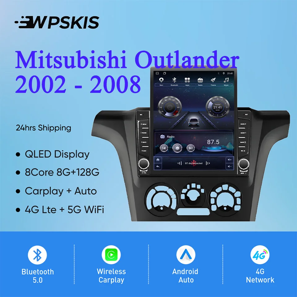 8Core 8G+128G Carplay Auto Car Radio Audio Stereo Tape Recorder HU Head Unit For Mitsubishi Outlander 2002 2008 GPS DVD Cassette