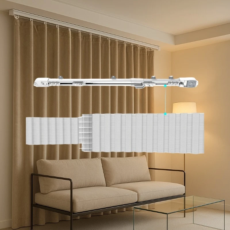 ARODDY 70.87-118.11 Inch White Automatic Motorized Curtain Rod Ceiling Automatic Curtain Track