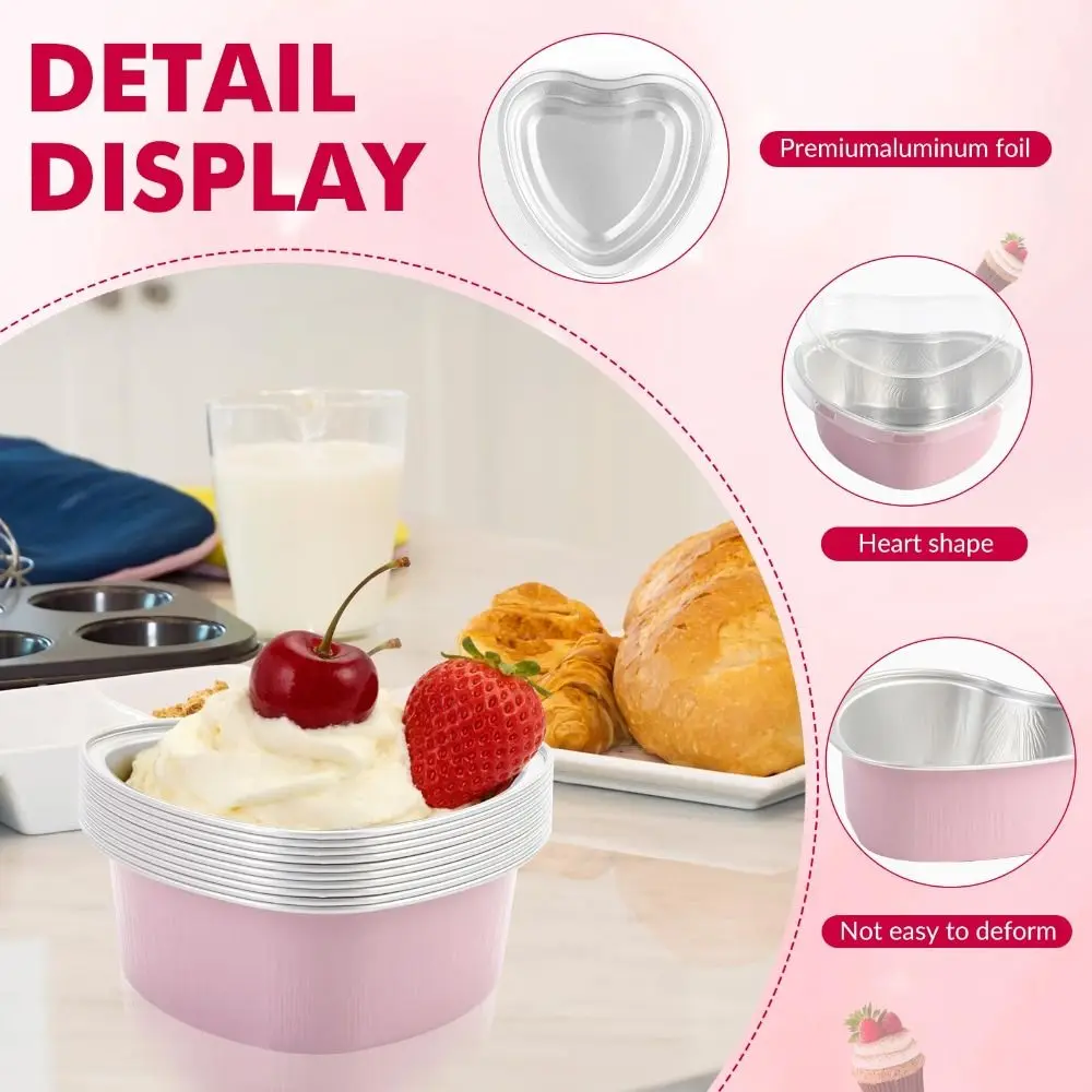 50 Pack Gift With Lids Heart Shaped Cake Pans Aluminum Material Small Size Aluminum Foil Pans Disposable Cupcake Pans Birthdays