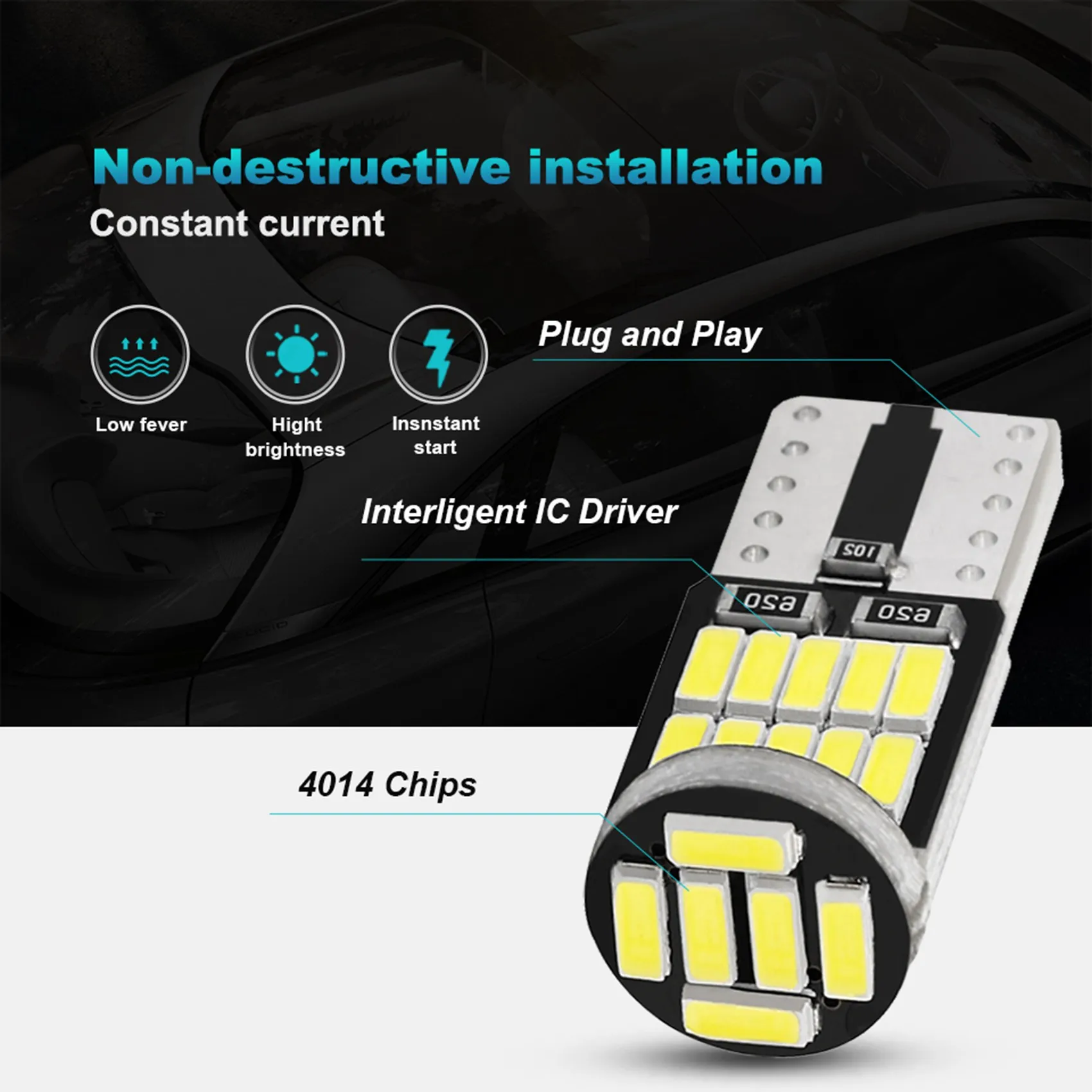 AT77 10 Uds W5W T10 bombillas LED 4014 26SMD lámpara de techo de cúpula Interior de coche lámpara de señal de placa de matrícula bombillas de caja trasera 12V luz blanca