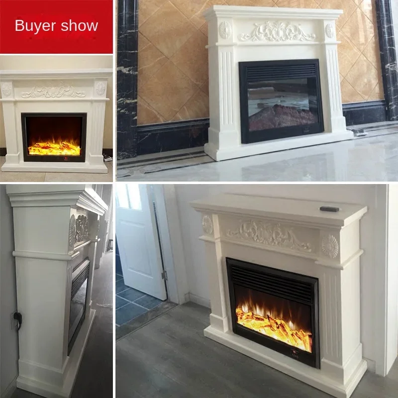 Fireplace Curio Cabinet Living Room Ivory White Simple TV Cabinet American Solid Wood Fireplace Mantel