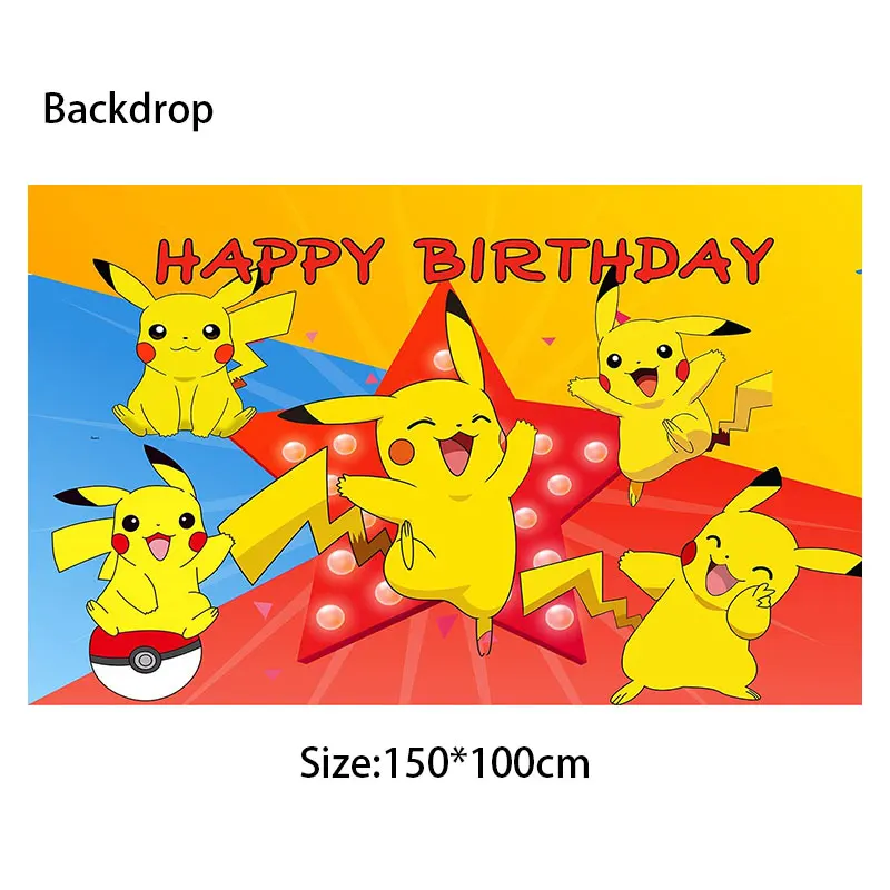 Juego de vajilla desechable con tema de Pikachu de dibujos animados para niños, decoración de fiesta de cumpleaños de Pokémon, taza, plato, globos,