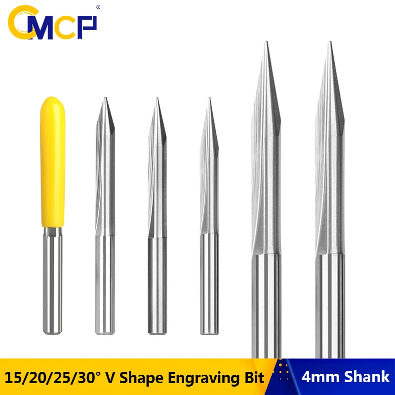 

CMCP 2 Flute V Shape Milling Cutter 4mm Shank Carbide End Mill For Wood Acrylic PVC Plywood CNC Engraving Router Bit V Bit