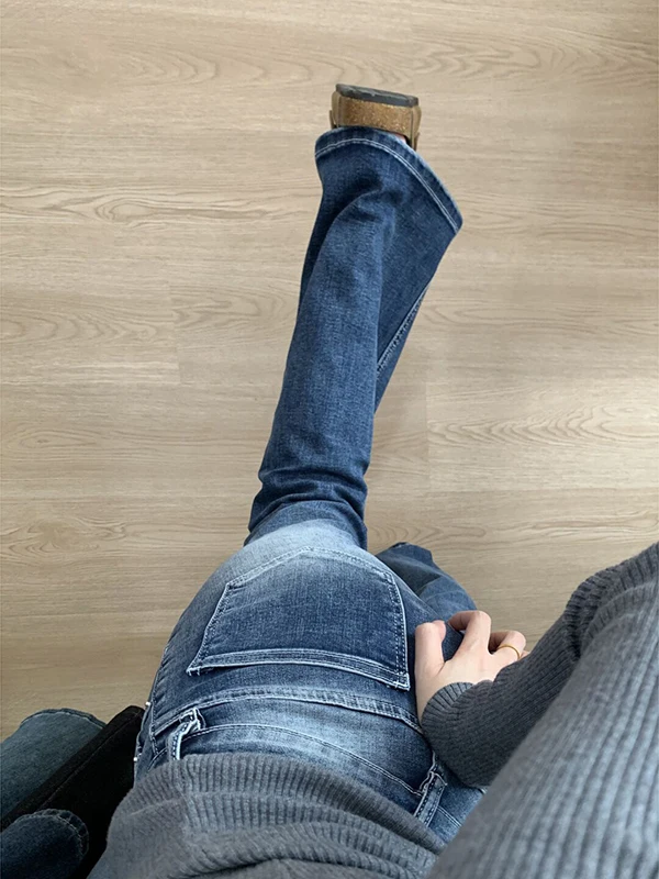 Americano retro queimado jeans feminino cintura baixa solta perna reta perna larga até o chão sino bot outono novo sle pmorh